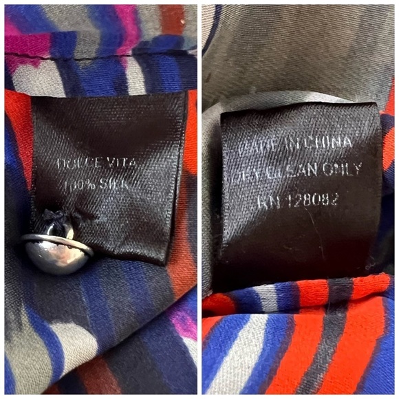 Dolce Vita Multicolor Brush Stroke Print‎ Silk Blouse - Picture 9 of 11